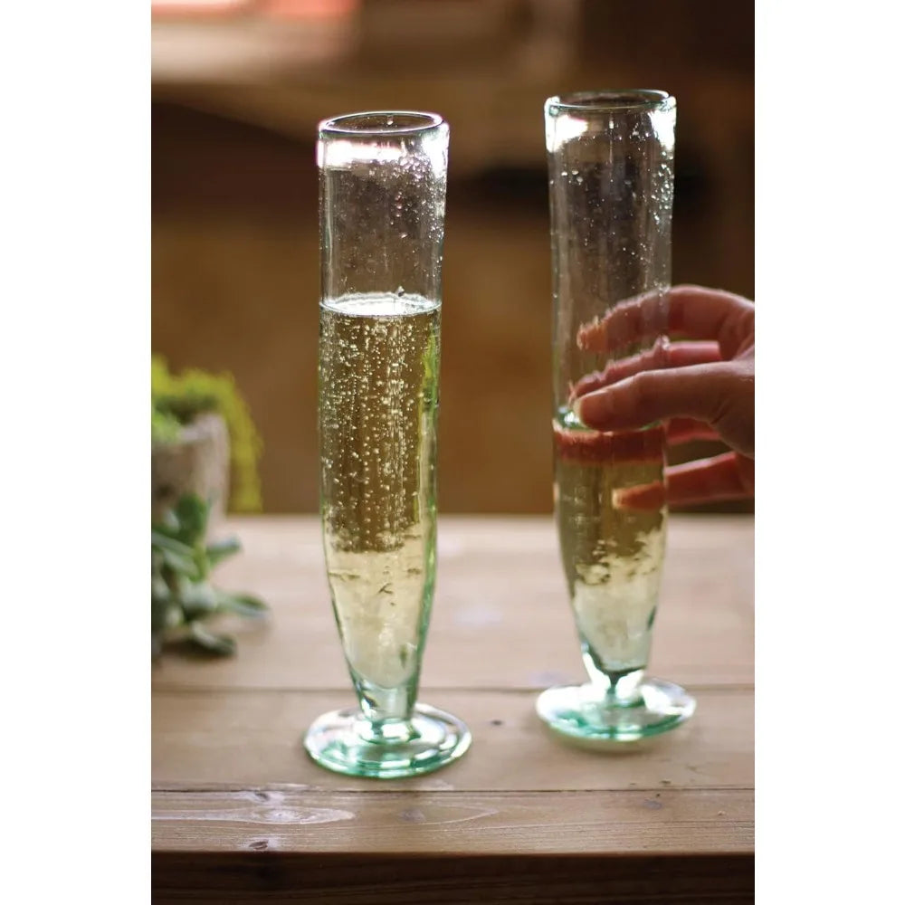 Tall Recycled Champagne Flute Whiskey Glass Green