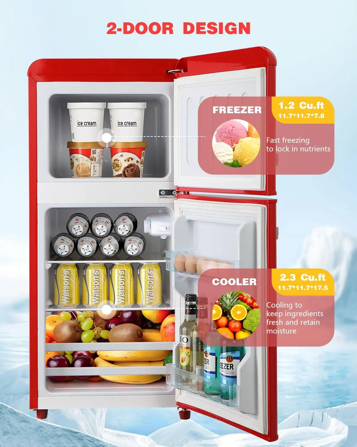 3.5 Cu.Ft Retro Fridge with Freezer Dual Door