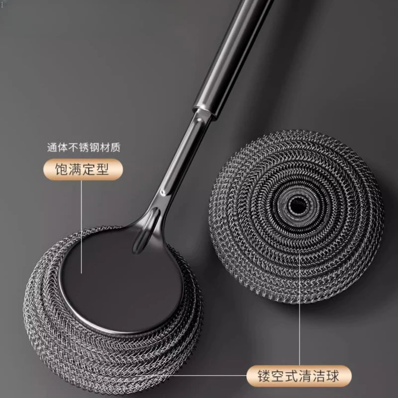 Stainless Steel Wire Ball Long Handle Cleaning Brush