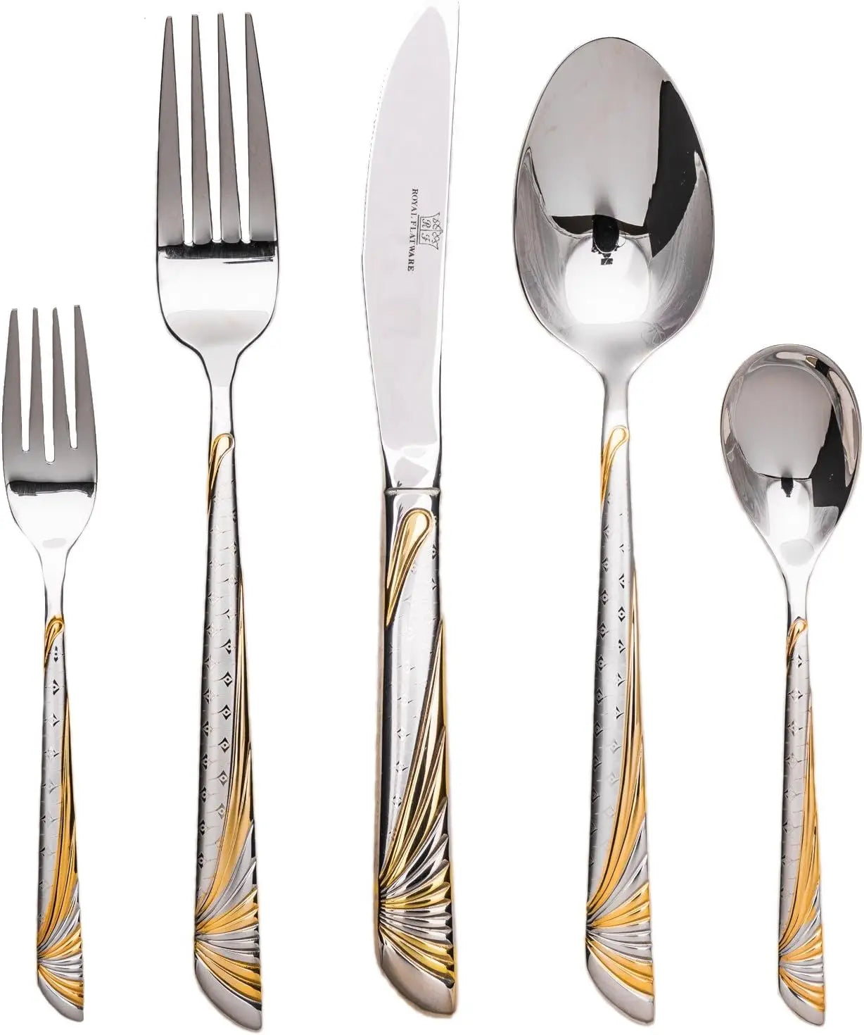 Gold/Laser Flatware Set Service for 12