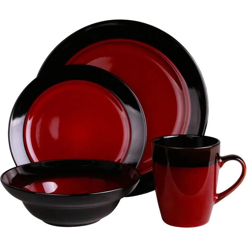 Two-Toned Stoneware Dinnerware Bright Red/ Black