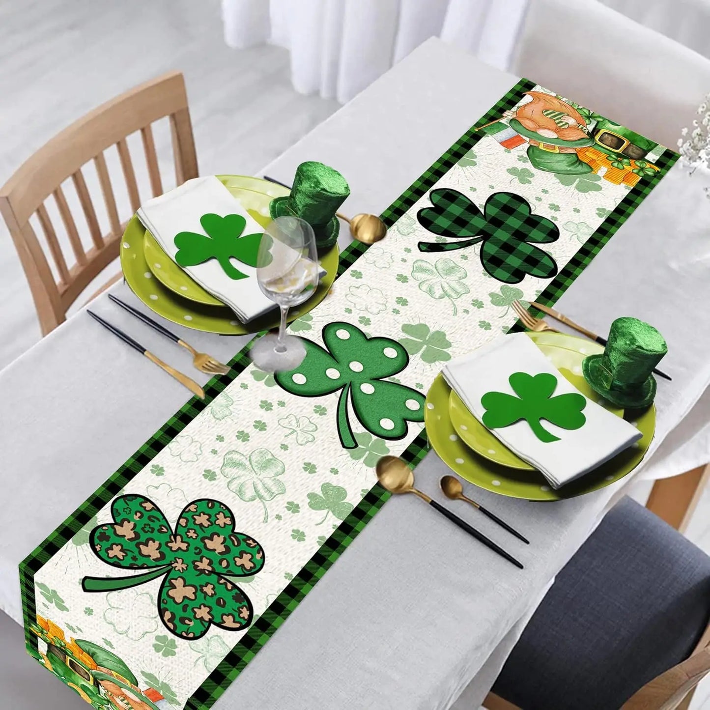 Gnome Shamrock St Patricks Day 
Table Runner