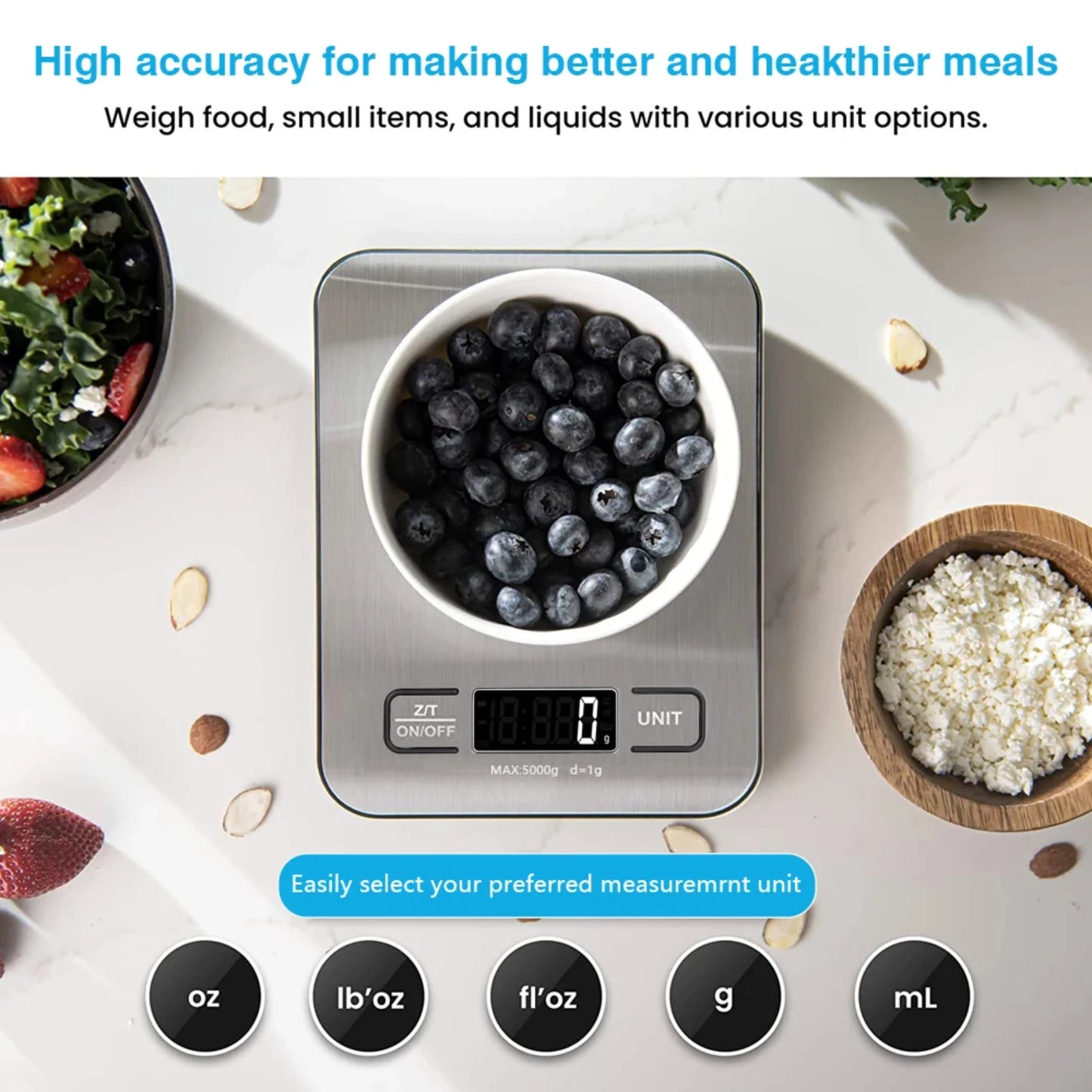 Digital Kitchen Scale LCD Display Precise Stainless Steel Food For Cooking Baking Weighing Electronic