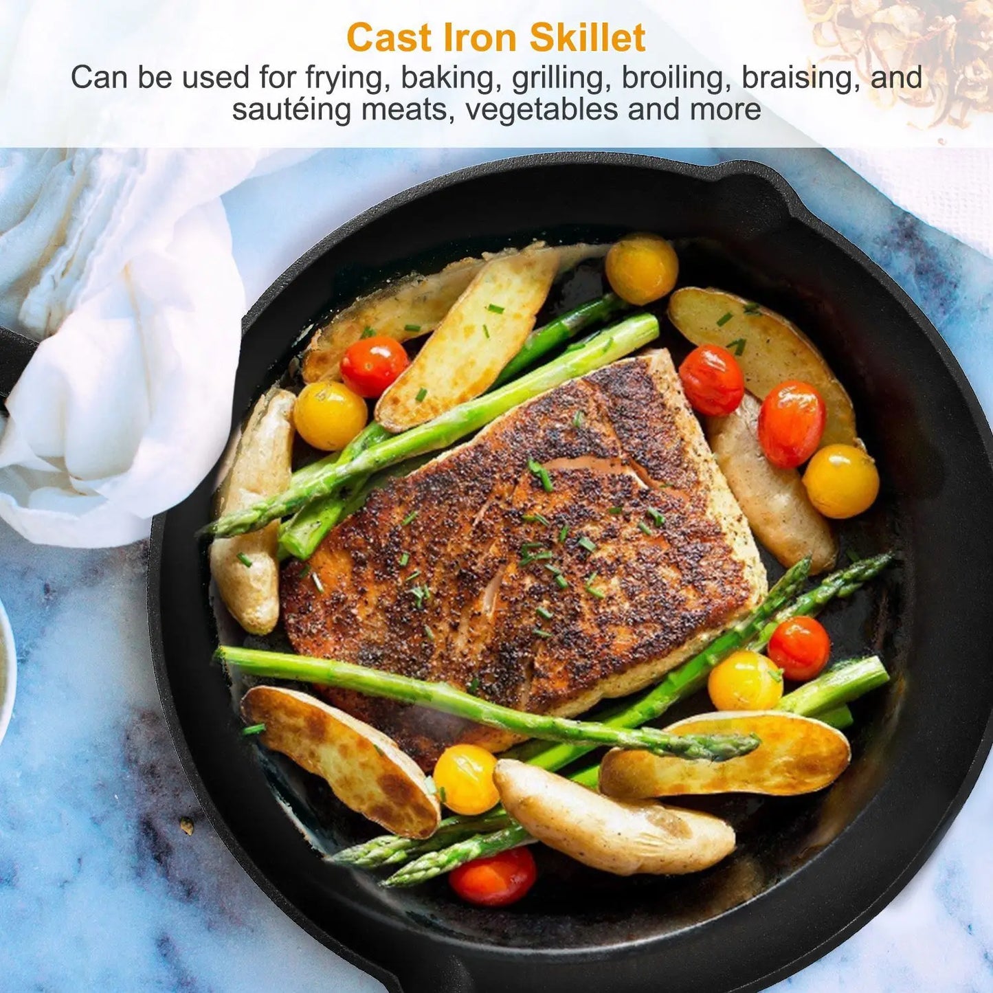 3Pcs Seasoned Cast Iron Skillet Set