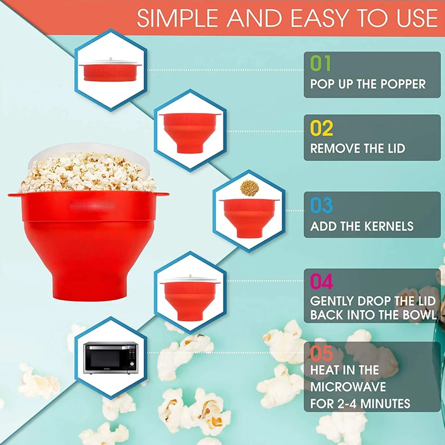 Popcorn Maker For Microwave Silicone /Foldable /Bowl