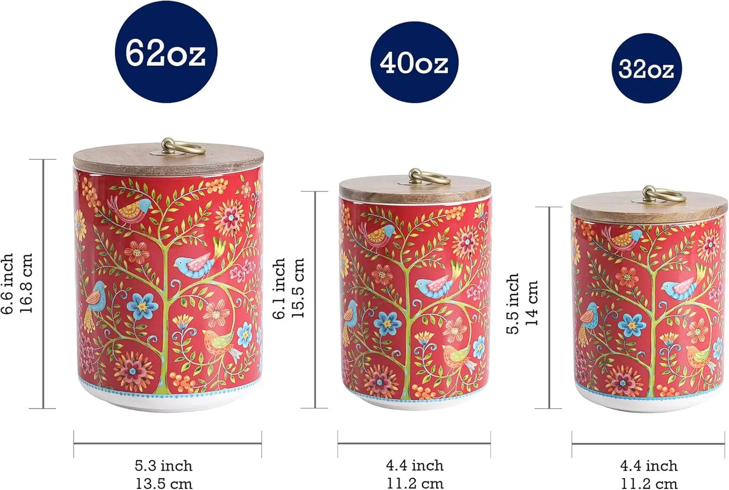 Red Spring Bird Ceramic Canister Set