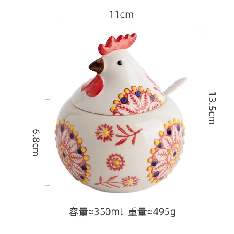 Creative Rooster Ceramic Seasoning Jar With Lid