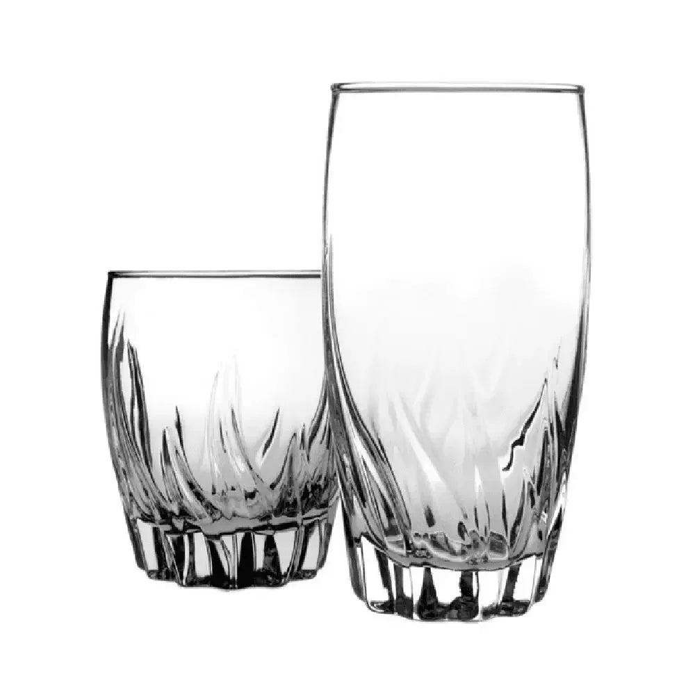 16 Piece Glassware Set 8 x 16oz Highball Glasses & 8 x 12oz Rocks Glasses Clear Durable Drinkware Everyday Use