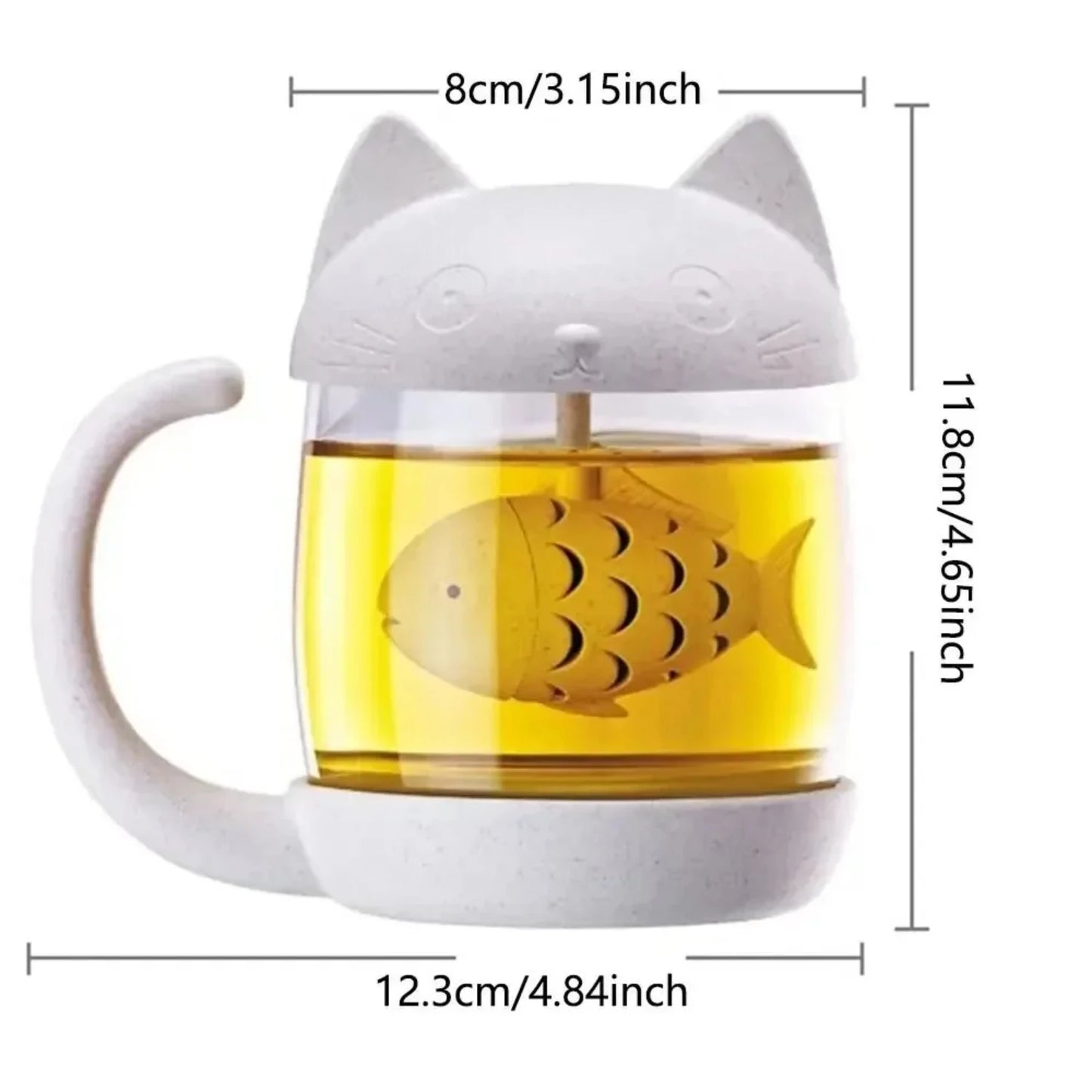 Cute Cat Glass Cup/ Mug With Fish Infuser