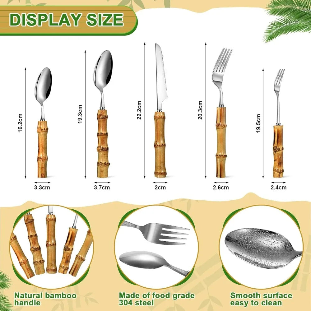 Natural Bamboo Utensil Flatware Set