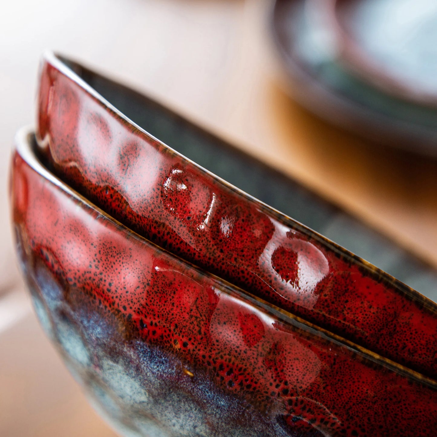 12/24/36-Piece Vintage Look Ceramic Red Tableware