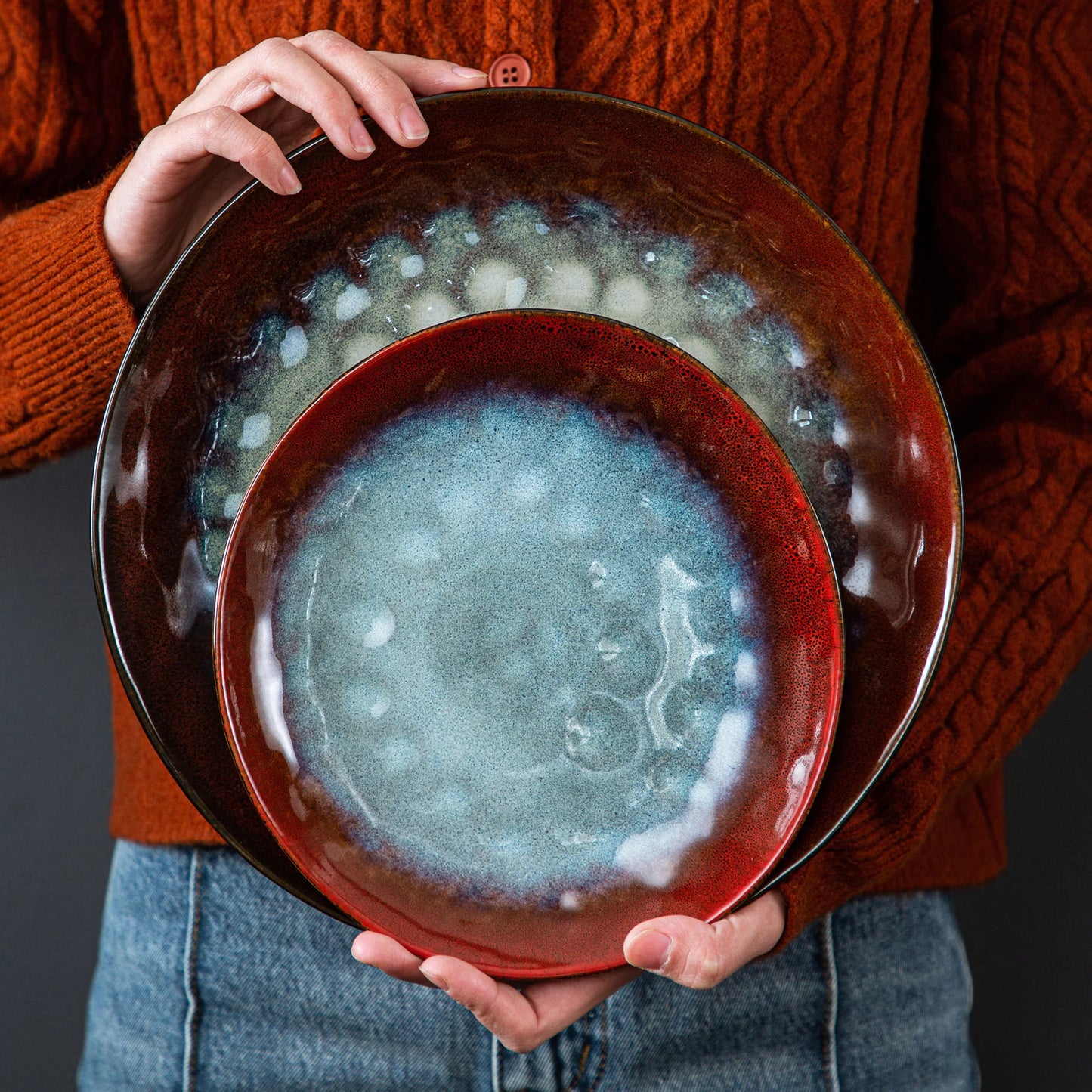 12/24/36-Piece Vintage Look Ceramic Red Tableware